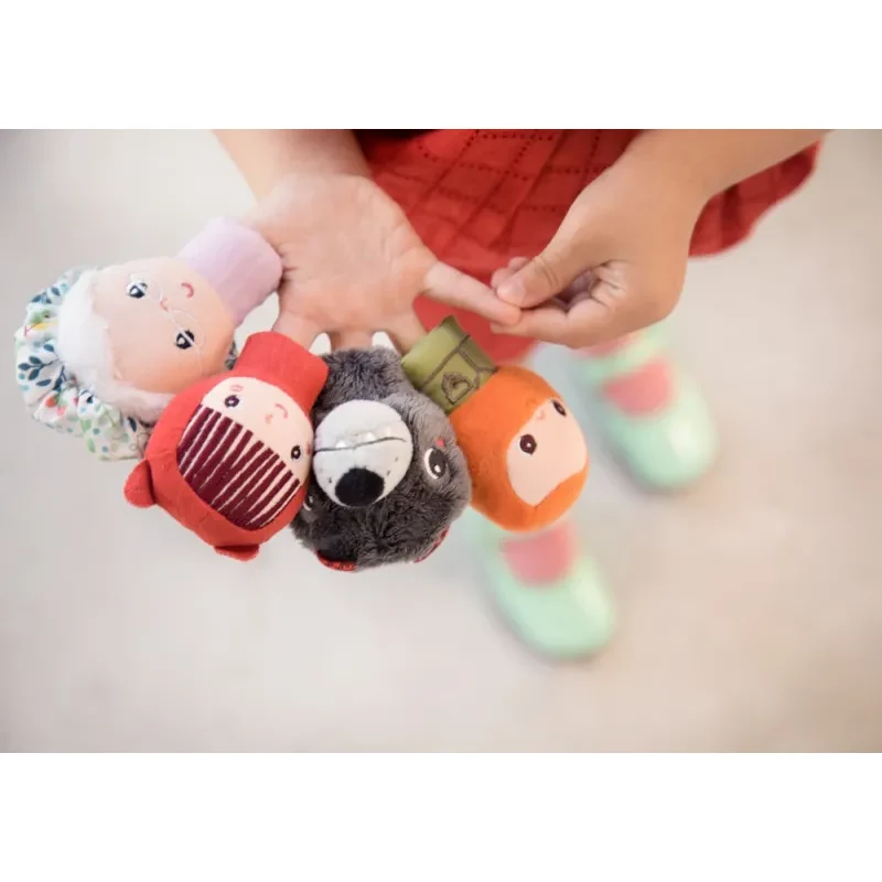 Lilliputiens Little Red Riding Hood Finger Puppet Set, 4 Characters + Storage Pouch, 12m+