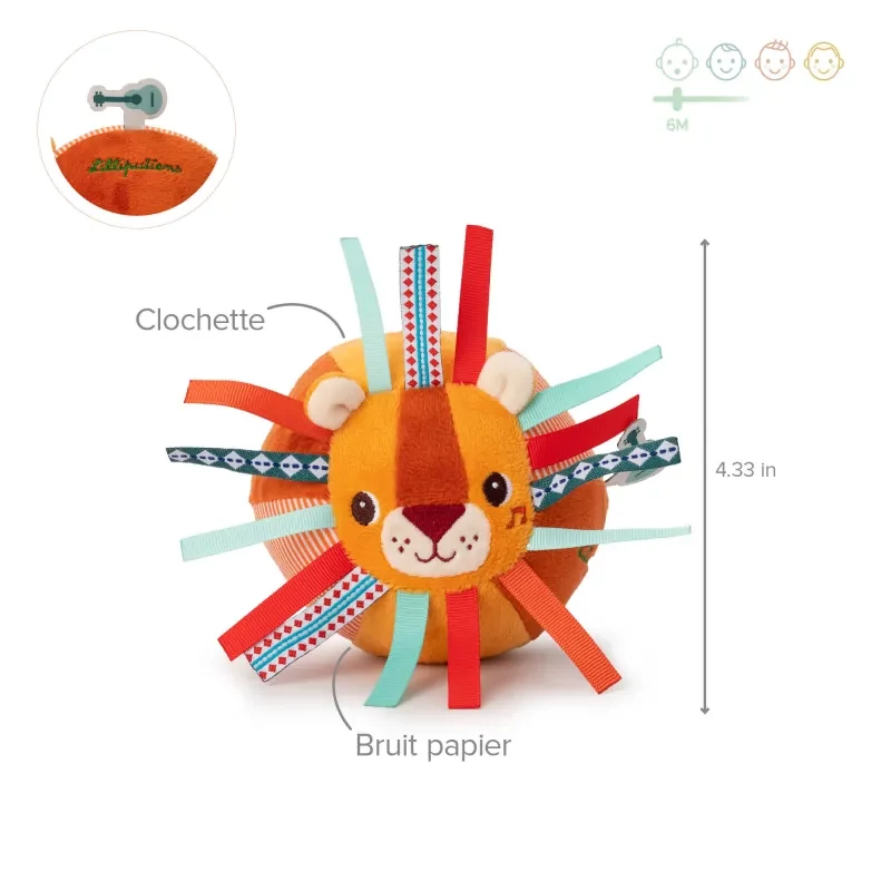 Lilliputiens Sensorinis kamuoliukas su varpeliu ir gumbeliais Jack the Lion 6m+