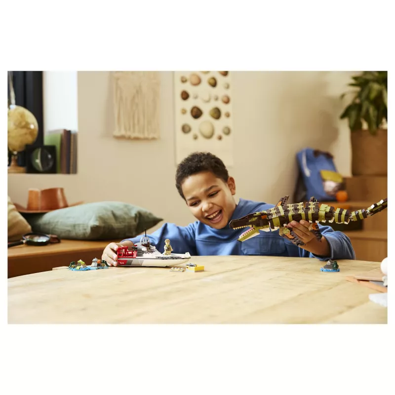LEGO Jurassic World 76974 Misija laive ir mozasauro modelis