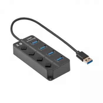 AKYGA AK-AD-33 USB 3.0 Hub 4-Port su atskirais jungikliais, 15 cm laidas, juoda
