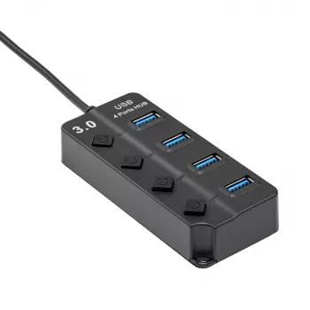 AKYGA AK-AD-33 USB 3.0 Hub 4-Port su atskirais jungikliais, 15 cm laidas, juoda