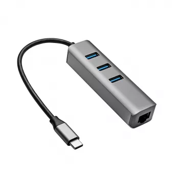 AKYGA AK-AD-66 USB-C Hub iki 3x USB 3.0 su Gigabit Ethernet 15 cm