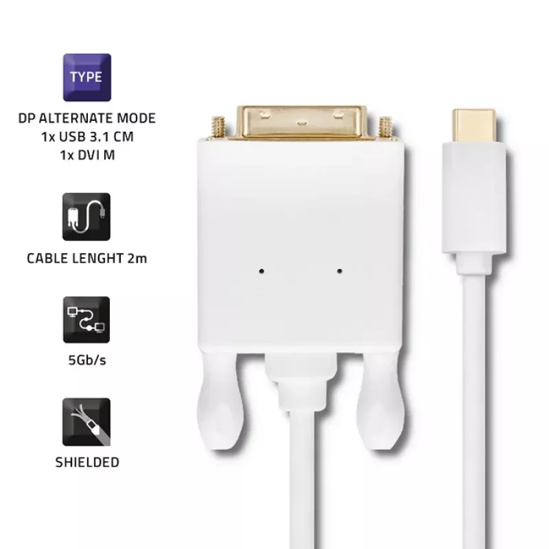 Qoltec USB 3.1 Type-C Male to DVI-D Male Adapter Cable 2m 4K