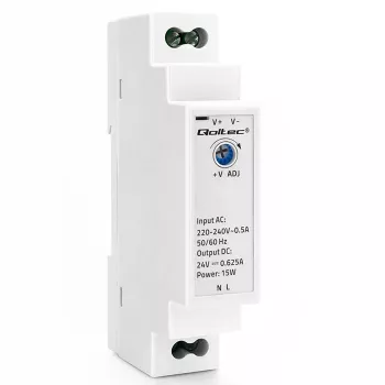 Qoltec DIN Rail Power Supply 15W 24V 0.625A Grey
