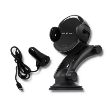 Qoltec PRO belaidis automobilinis kroviklis su IR laikikliu 15W QC 3.0 USB Type-C juodas