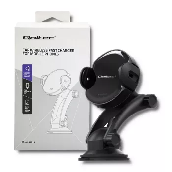 Qoltec PRO belaidis automobilinis kroviklis su IR laikikliu 15W QC 3.0 USB Type-C juodas