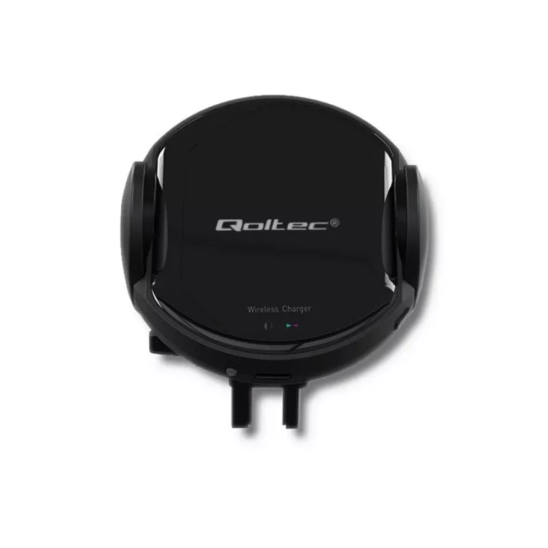 Qoltec PRO belaidis automobilinis kroviklis su IR laikikliu 15W QC 3.0 USB Type-C juodas