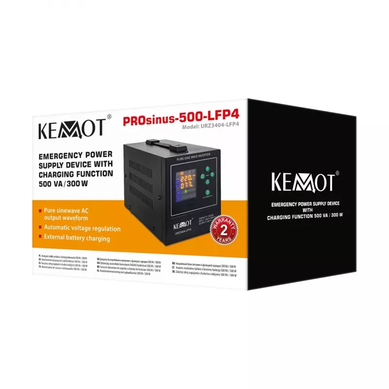 KEMOT PROsinus-500-LFP4 Nepertraukiamo maitinimo šaltinis su gryno sinuso keitikliu ir įkrovikliu 12V 230V 500VA/300W