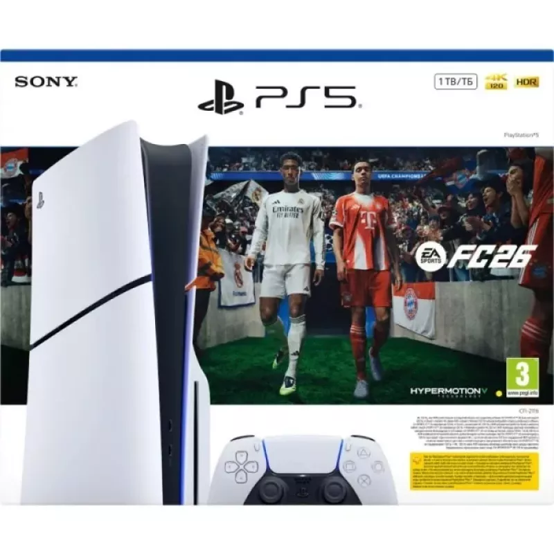 Sony PlayStation 5 Slim Disc Edition 1TB + EA Sports FC 26 komplektas – baltas/juodas (CFI-2116A)