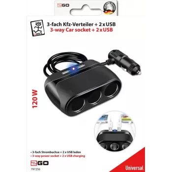 2GO 797256 universalus automobilinis įkroviklis 12/24V 2.4A USB-A juodas