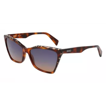 Moteriški LIU JO akiniai nuo saulės LJ796S-245 – Havana acetato drugelio formos rėmelis su rudais gradientiniais lęšiais, 58/15/135 mm