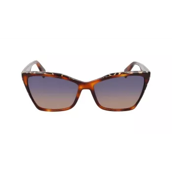 Moteriški LIU JO akiniai nuo saulės LJ796S-245 – Havana acetato drugelio formos rėmelis su rudais gradientiniais lęšiais, 58/15/135 mm