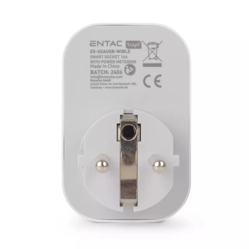 ENTAC Smart WiFi Plug 1x Schuko su 2x USB-A ir 1x USB-C, Baltas