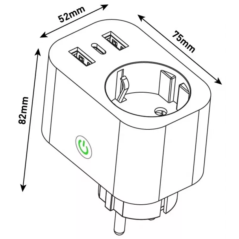 ENTAC Smart WiFi Plug 1x Schuko su 2x USB-A ir 1x USB-C, Baltas