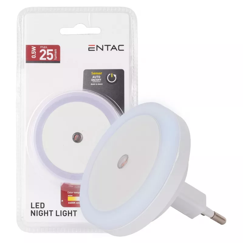 ENTAC Night Light 0,5W Circular Cool White with Dusk-to-Dawn Sensor