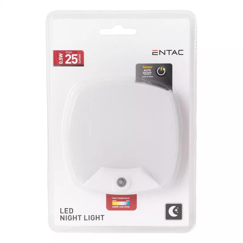 ENTAC Night Light 0,5W Square Cool White with Dusk-to-Dawn Sensor