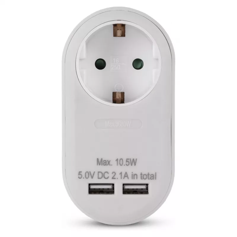 ENTAC sieninis kištukinis adapteris su 2x USB-A baltas