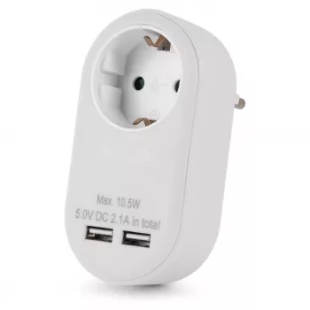 ENTAC sieninis kištukinis adapteris su 2x USB-A baltas