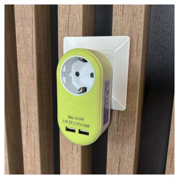 ENTAC EPAG-1EE-2USB-L kištukinis adapteris su 2x USB-A, žalios spalvos (Lime)