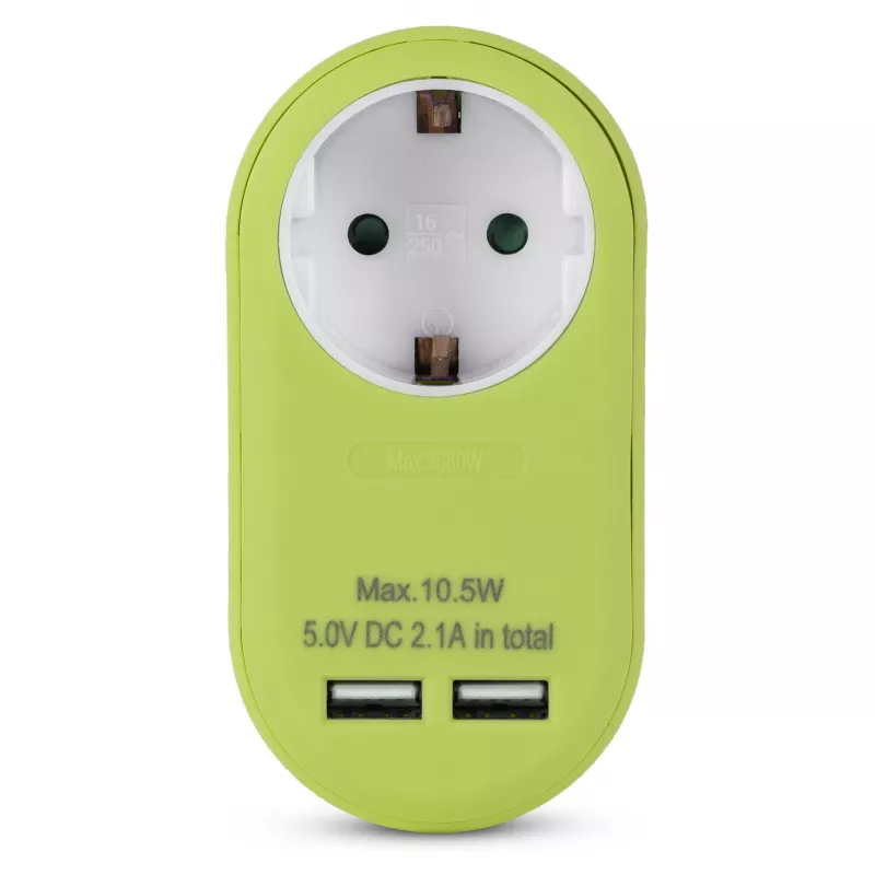 ENTAC EPAG-1EE-2USB-L kištukinis adapteris su 2x USB-A, žalios spalvos (Lime)
