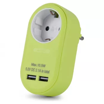 ENTAC EPAG-1EE-2USB-L kištukinis adapteris su 2x USB-A, žalios spalvos (Lime)