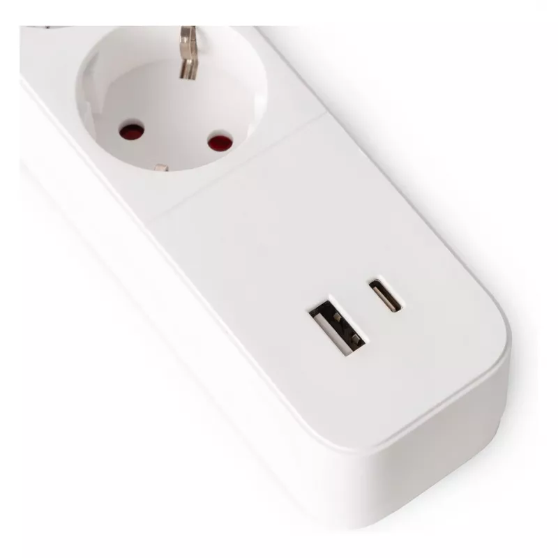 ENTAC Power Strip 4-Way with 1x USB-A & 1x USB-C, 1,5m White