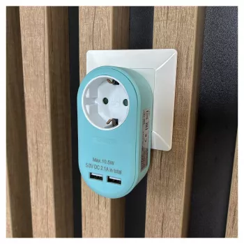 ENTAC Kištukinis adapteris su 2x USB-A mėlynas
