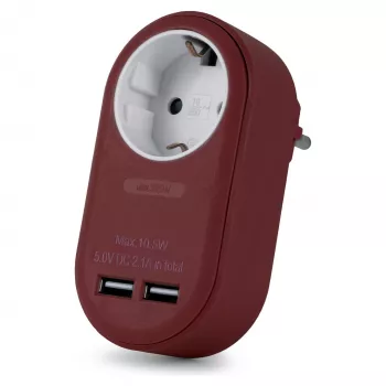 ENTAC sieninis kištukinis adapteris su 2x USB-A, bordo spalvos