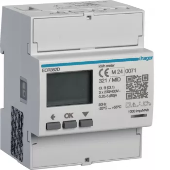 Hager ECR382D 3-Phase Direct Connected Energy Meter 80A 4 Modules Modbus MID