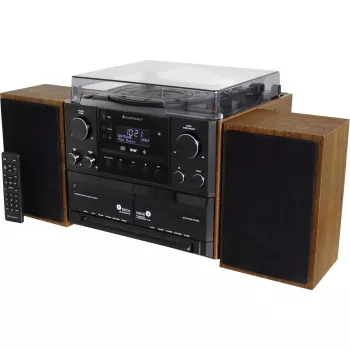 Soundmaster MCD5600BR Stereo System with Turntable, DAB+, FM, Bluetooth, CD, Cassette, USB, 2 x 5 W, Brown