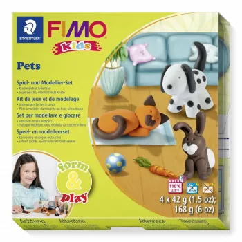 STAEDTLER FIMO Kids Form & Play Pets Modeliavimo molio rinkinys, 4 blokai, 168g
