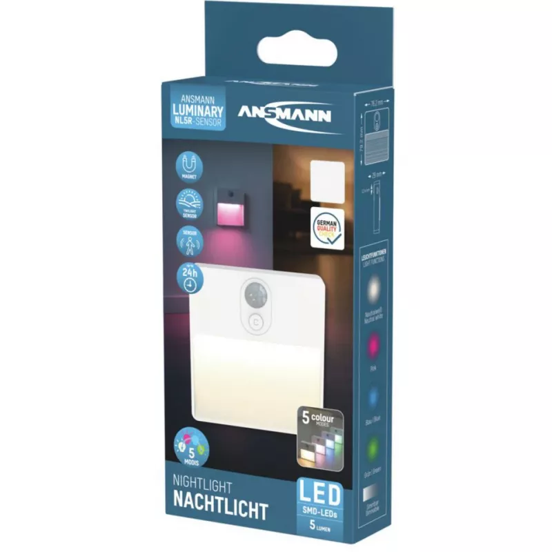 ANSMANN NL5R LED naktinė lemputė su prieblandos jutikliu, balta, 7,0 cm, 1 vnt. (1600-0481)