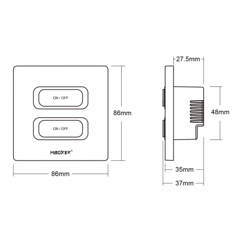 MIBOXER ESW2B 2-Gang Smart Switch LED nuotolinio valdymo pultas su WiFi ir 2,4GHz judesio jutikliu bei reguliavimu
