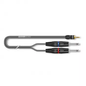 Sommer Cable SC-Onyx 2025 MKII stereo skaidymo kabelis, 2 x 1 x 0,25 mm², 3,5 mm stereo kištukas – 2x 6,3 mm mono kištukai, HICON, juodos spalvos, 2,5 m (ON1W-0250-SW)