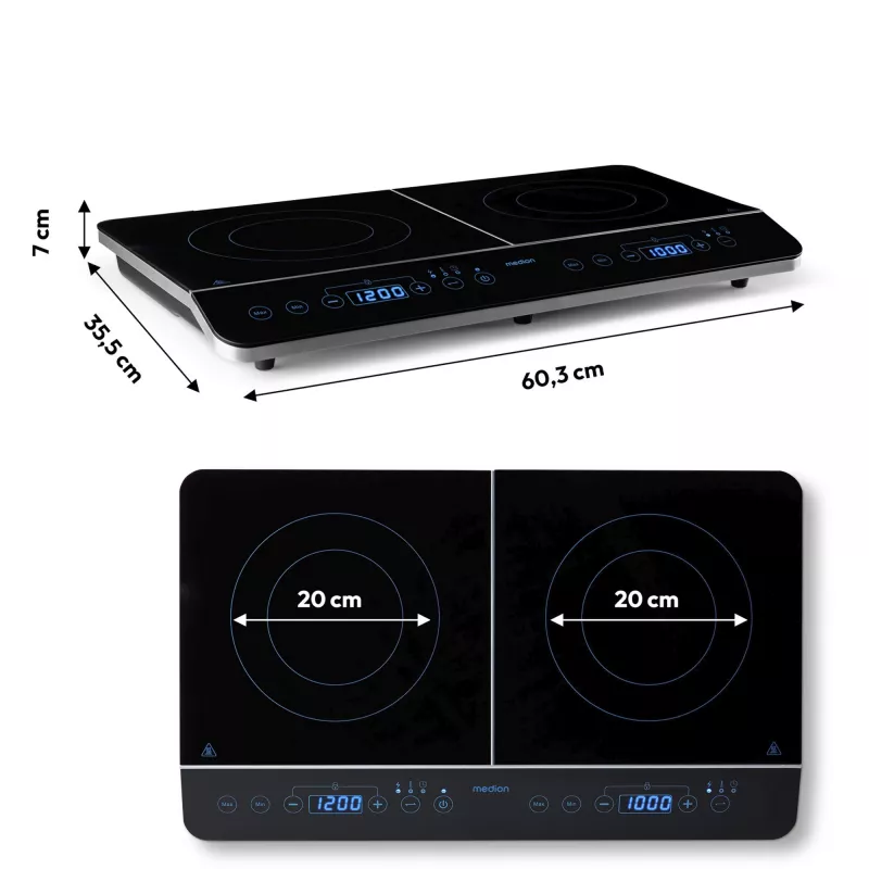 MEDION LIFE Double Induction Cooktop MD 15324 (Juoda, 3500 W, 2x Ø 20 cm)