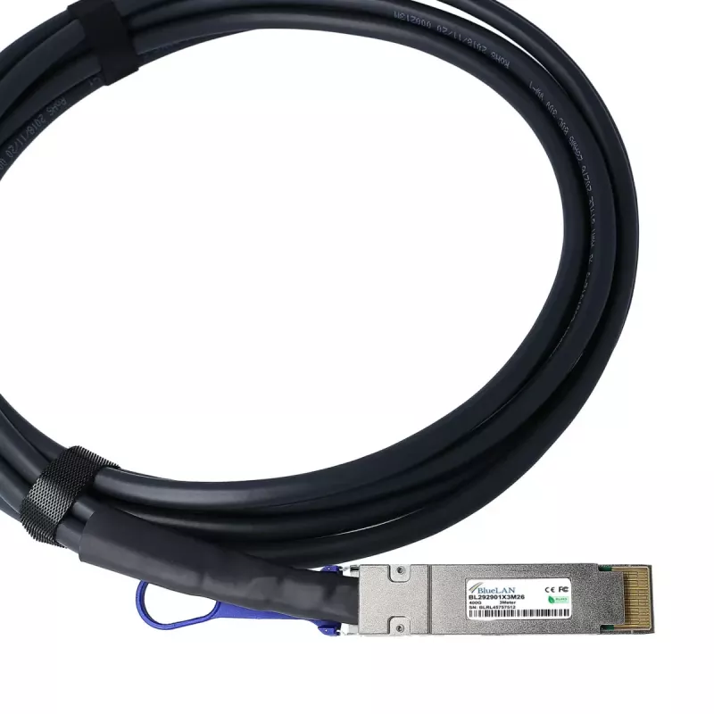 BlueOptics Fortinet FN-CABLE-QSFPDD-DAC-02 Compatible BlueLAN BL292901X2M26 QSFP-DD Direct Attach Copper Cable, 400GBASE-CR4, 26 AWG, 2 Meter