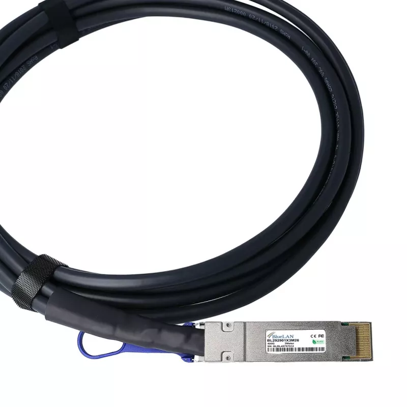 BlueOptics Fortinet FN-CABLE-QSFPDD-DAC-02 Compatible BlueLAN BL292901X2M26 QSFP-DD Direct Attach Copper Cable, 400GBASE-CR4, 26 AWG, 2 Meter