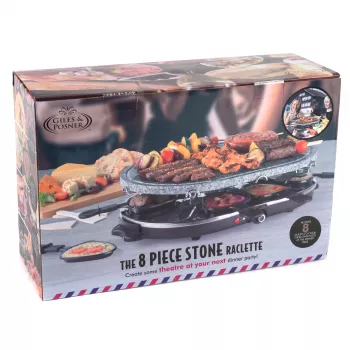 Giles & Posner EK1872GV2VDE Stalo akmeninis raclette grilis - 1200W, tinka 8 asmenims, juoda/pilka