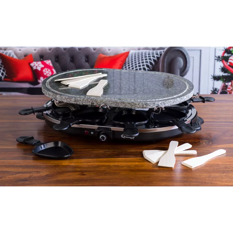 Giles & Posner EK1872GV2VDE Stalo akmeninis raclette grilis - 1200W, tinka 8 asmenims, juoda/pilka