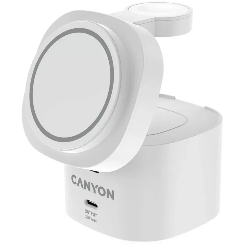 Canyon 4 in 1 Wireless Charging Stand, 30W max, Size: 70x70x70.3mm, weight: 414g, su 1M laidu, baltas
