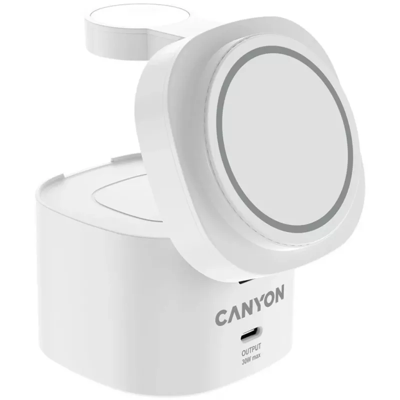 Canyon 4 in 1 Wireless Charging Stand, 30W max, Size: 70x70x70.3mm, weight: 414g, su 1M laidu, baltas