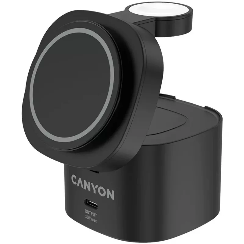 Canyon 4 in 1 Wireless Charging Stand, 30W max, Size: 70x70x70.3mm, weight: 414g, su 1M laidu, juoda