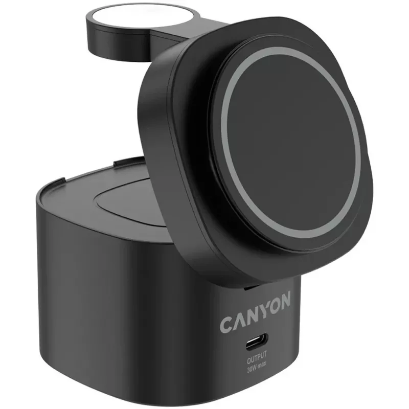 Canyon 4 in 1 Wireless Charging Stand, 30W max, Size: 70x70x70.3mm, weight: 414g, su 1M laidu, juoda