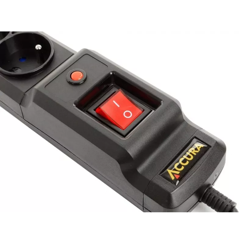 Accura Premium Crux Ilgintuvas su Apsauga nuo Įtampos Šuolių 6 Lizdai 3,0m Juoda