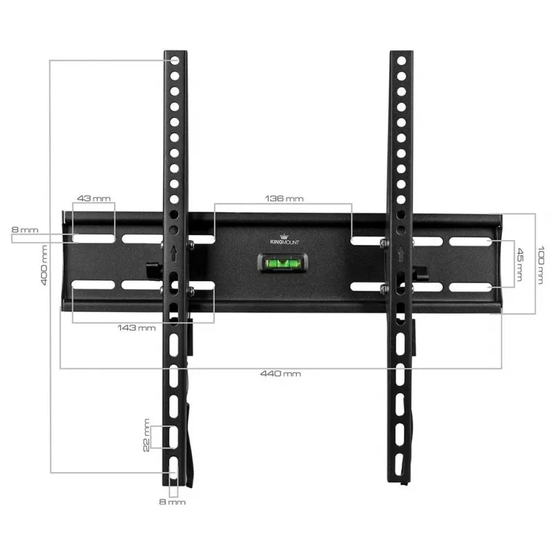 KINGMOUNT KG-1004 pakreipiamas televizoriaus sieninis laikiklis 23-65 colių ekranams, VESA nuo 100x100 iki 400x400, iki 45 kg