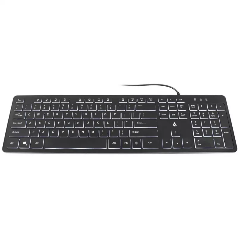 Accura Artesia ACC-K1408 apšviesta laidinė USB membraninė klaviatūra, viso dydžio QWERTY, daugiaspalvis LED, juoda