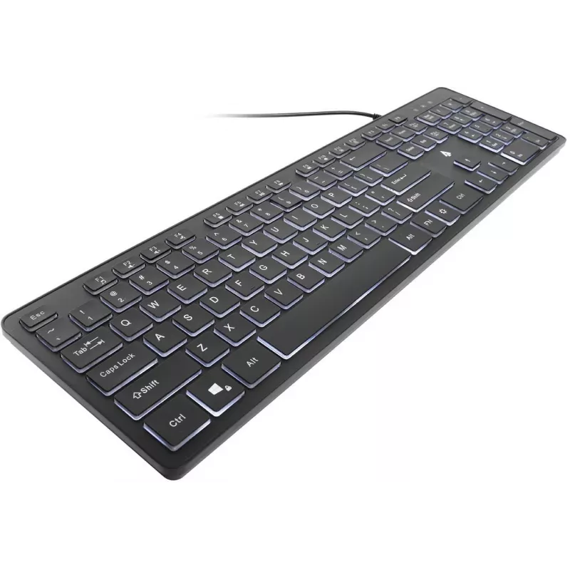 Accura Artesia ACC-K1408 apšviesta laidinė USB membraninė klaviatūra, viso dydžio QWERTY, daugiaspalvis LED, juoda