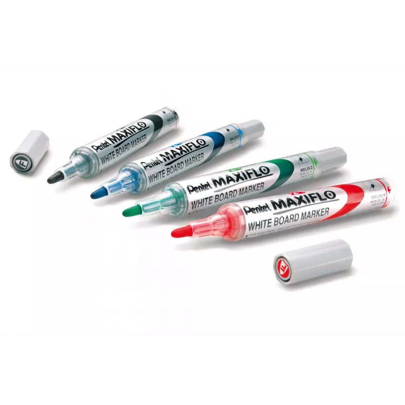 Pentel Maxiflo Flex-Feel Whiteboard Marker Set, Assorted Colors, 2,0 - 5,0 mm, 4 Pieces