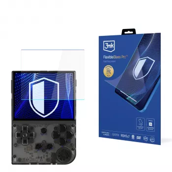 Apsauginis stiklas 3MK PROTECTION FlexibleGlass Pro, skirtas Anbernic RG35XX (3,5 colio) - 0,3 mm hibridinis stiklas, 7H kietumas, oleofobinė danga, be burbuliukų