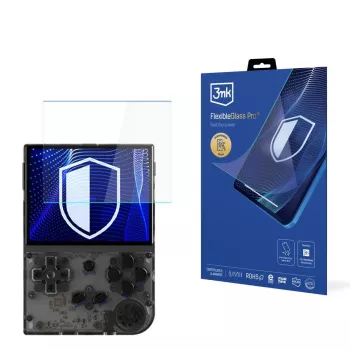 Apsauginis stiklas 3MK PROTECTION FlexibleGlass Pro, skirtas Anbernic RG35XX (3,5 colio) - 0,3 mm hibridinis stiklas, 7H kietumas, oleofobinė danga, be burbuliukų